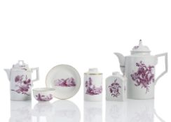 COFFEEPOT, MILKPOT, 2 TEACADDIES, CUP AND SAUCER