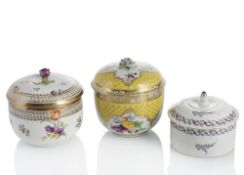 THREE SUGAR BOWLS AND COVERS