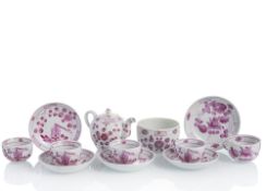 TEAPOT, SUGAR BOWL, 5 CUPS AND SAUCERS