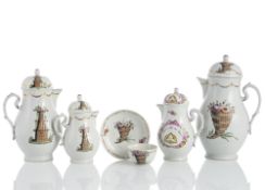FOUR POTS AND A CUP WITH SAUCER
