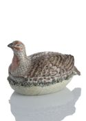 LIDDED TURREN IN SHAPE OF A QUAIL ON A NEST