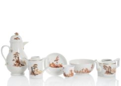 A COFFEE POT, A MILK POT, A TEA POT, BOWL CUP AND SAUCER