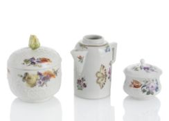A MILK POT AND TWO SUGAR BOWLS AND LIDS