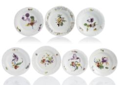 SEVEN FLORAL AND FRUIT PAINTED PLATES