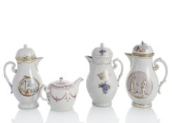 FOUR COFFEE POTS AND A TEAPOT