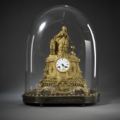 A FRENCH PENDULE WITH WOODEN BASE AND GLASS HEAD