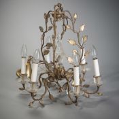 A FRENCH CRYSTAL GLASS AND METAL SIX LIGHT CHANDELIER