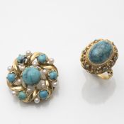 A RING AND A BROOCH WITH TURQUOISE