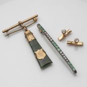 TWO BROOCHES AND A PAIR OF CUFFLINKS