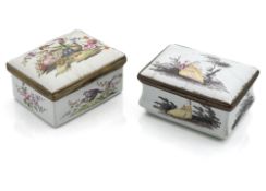 TWO COPPER MOUNTED ENAMEL SNUFF-BOXES AND COVERS