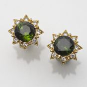 A PAIR OF GREEN TOURMALINE EARRINGS