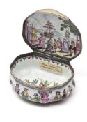 A SILVERPLATE MOUNTED GERMAN ENAMEL SNUFF-BOX AND COVER