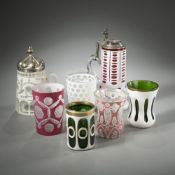 FIVE BEAKER AND TWO TANKARDS