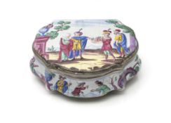 A SOUTH GERMAN SILVER MOUNTED ENAMEL SNUFF-BOX AND COVER