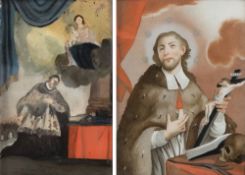 Two reverse paintings on glass St. John of Nepomuk at Prayer at the Karlsbrücke, St. John of Nepomu