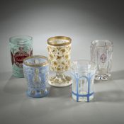 FIVE DECORATIVE COLLECTOR'S GLASSES
