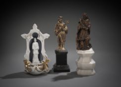 Two miniature figures and miniature holy water basin with St. John of Nepomuk