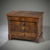 A RESTAURATION BURR WALNUT MINIATURE COMMODE