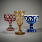 TWO FOOTED BOWLS AND A GLASS GOBLET