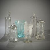 FOUR GUT GLASS TANKARDS AND TWO GLASSES