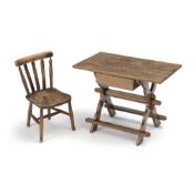 A CHILDRENS TABLE AND A CHAIR