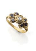 A GOTHIC STYLE GOLD AND RUBY RING ring