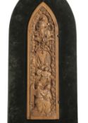 A FINELY CARVED BOXWOOD ALTAR WING