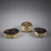 THREE GILT COPPER SNUFF BOXES