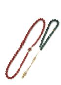 CARNELIAN NECKLACE & MALACHITE PRAYER CHAIN