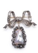 Belle Epoque bow brooch with Bilsterperl pendant