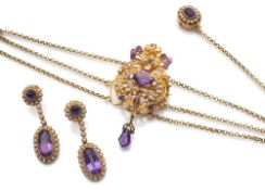 AMETHYST DEMI-PARURE FROM NECKLACE, BROOCH & EARRINGS