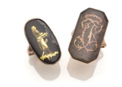 Classicist ring with hair work and ligated monogram