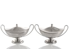 A PAIR OF GEORGE III SILVER SMALL TUREENS AND COVERS