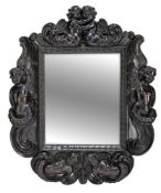 A FRENCH EBONIZED FRUITWOOD MIRROR