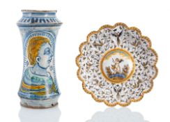 AN ITALIAN MAIOLICA ALBARELLO WITH MONACH