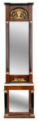 A LARGE NORTH GERMAN MAHOGANY  AND PARCEL GILT PIER GLASS