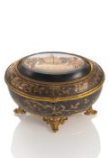 A JEWELLERY BRASS BOX WITH MICRO MOSAIC OF ST. PETER AT ROME