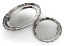 A GERMAN SILVER OVAL DISH AND A ROUND DISH