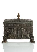 A GERMAN NEOCLASSICAL PEWTER CAST TOBACCO BOX AND COVER