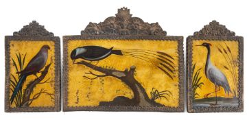 A TRIPTYCH WITH PAINTED BIRDS