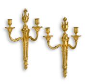 A PAIR OF ORMOLU TWO LIGHT WALL APPLIQUES