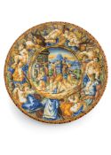 AN ITALIAN MAIOLICA DISH WITH BIBLICAL SCENE