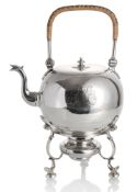 A GEORGE I TEA KETTLE ON LAMPSTAND