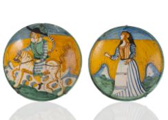TWO MAJOLICA ROUND DISHES