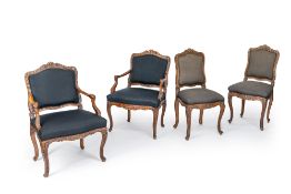 A HARLEKIN SET OF GERMAN BEECHWOOD FAUTEUILS AND TWO CHAIRS