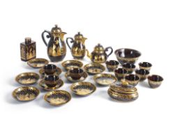 A RARE BAYREUTH BROWN STONEWARE TEA- AND COFFEE SERVICE