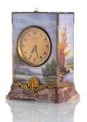 A FINE ART DECO ENAMELLED TABLE SILVER TABLE CLOCK