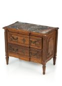 A LOUIS XVI BRASS MOUNTED WALNUT MINIATURE COMMODE