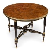 FRENCH ORMOLU MOUNTED BURR WALNUT AND MAHAGONI GUERIDON