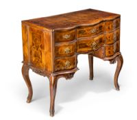 AN AUSTRIAN GILT BRASS MOUNTED WALNUT AND FRUITWOOD MARQUETRY POUDREUSE